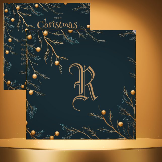 Elegant Green Family Monogram Christmas Card (Creator Uploaded)