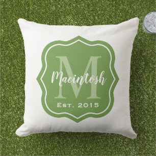 Elegant Green Family Monogram Initial Cushion