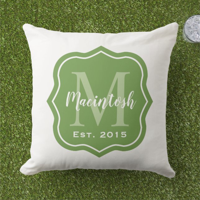 Elegant Green Family Monogram Initial Cushion (Grass)