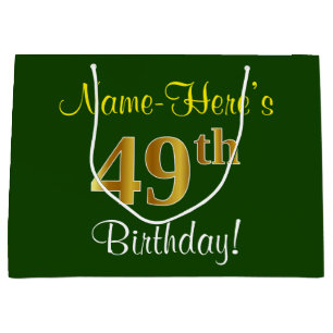Elegant, Green, Faux Gold 49th Birthday + Name Large Gift Bag