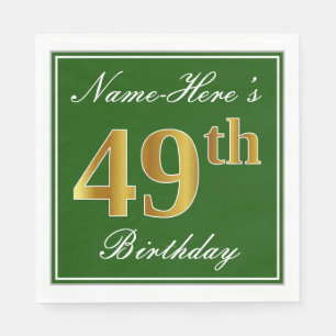 Elegant Green, Faux Gold 49th Birthday + Name Napkin