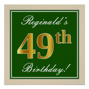 Elegant, Green, Faux Gold 49th Birthday + Name Poster