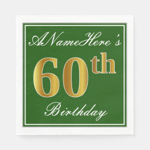 Elegant Green, Faux Gold 60th Birthday + Name Napkin