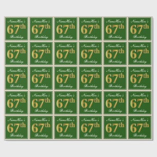 Elegant, Green, Faux Gold 67th Birthday + Name Wrapping Paper