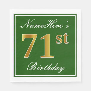 Elegant Green, Faux Gold 71st Birthday + Name Napkin