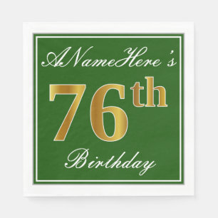 Elegant Green, Faux Gold 76th Birthday + Name Napkin