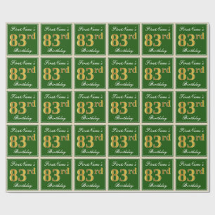 Elegant, Green, Faux Gold 83rd Birthday + Name Wrapping Paper