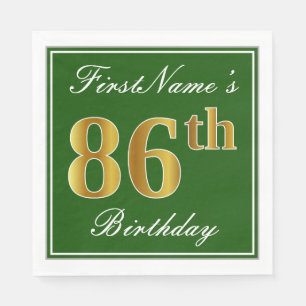 Elegant Green, Faux Gold 86th Birthday + Name Napkin