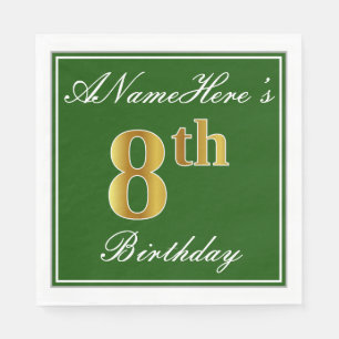Elegant Green, Faux Gold 8th Birthday; Custom Name Napkin