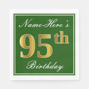 Elegant Green, Faux Gold 95th Birthday + Name Napkin