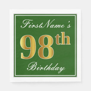 Elegant Green, Faux Gold 98th Birthday + Name Napkin