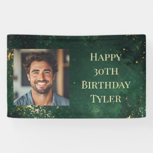 Elegant Green & Faux Gold Birthday  Banner