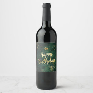 Elegant Green & Faux Gold Birthday Drink Labels