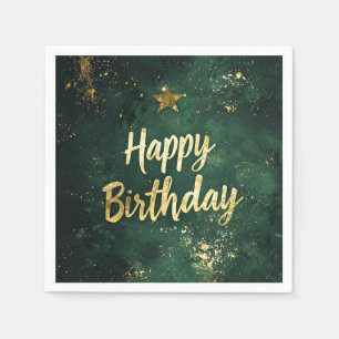 Elegant Green & Faux Gold Birthday Napkin