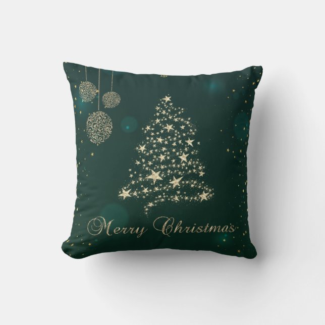 Elegant Green,Faux Gold Christmas Tree,Snowflakes  Cushion (Front)