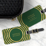 Elegant Green & Faux Gold Circles Geometric Lines Luggage Tag<br><div class="desc">Travel in style with this elegant luggage tag featuring a modern faux gold geometric circle lines pattern against a green background. Personalise this tag with your information and for more options such as to change the font and it's size click the "Customise" button. *Please note that the Zazzle Watermark that...</div>