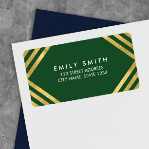 Elegant Green Faux Gold Geometric Lines Address Label