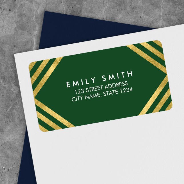 Elegant Green Faux Gold Geometric Lines Address Label (Creator Uploaded)