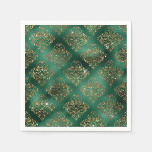 Elegant Green & Faux Gold Vintage Christmas Napkin