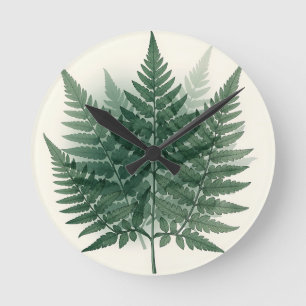Elegant Green Fern Fronds Botanical Round Clock