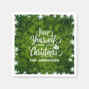 Elegant Green Fir Leaves Christmas Napkin