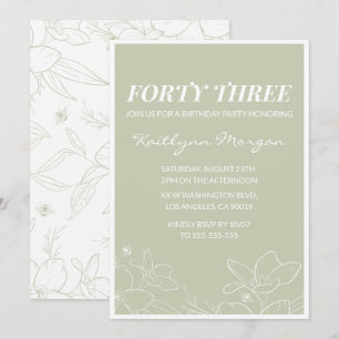 Elegant Green Floral 43rd birthday invitations  