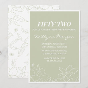 Elegant Green Floral 52nd birthday invitations  
