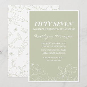 Elegant Green Floral 57th birthday invitations