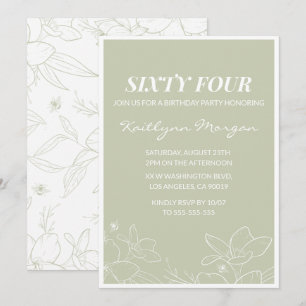 Elegant Green Floral 64th birthday invitations  