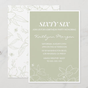 Elegant Green Floral 66th birthday invitations  