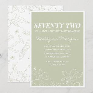 Elegant Green Floral 72nd birthday invitations  
