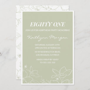 Elegant Green Floral 81st birthday invitations  