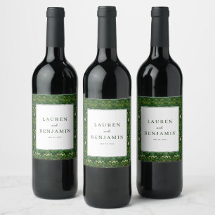 Elegant Green Floral Border Wine Label
