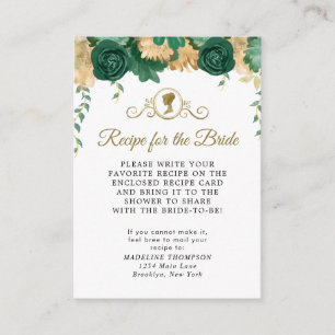 Elegant Green Floral Bridal Recipe Request Enclosure Card