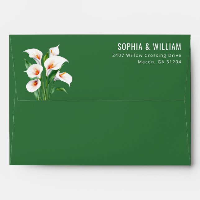 Elegant Green Floral Calla Lilies Envelope (Back (Top Flap))