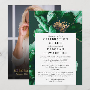 Elegant Green Floral Celebration Of Life Photo Invitation