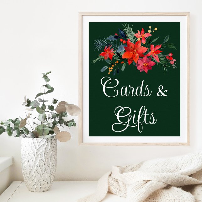Elegant Green Floral Christmas Wedding Cards Gifts Poster (Creator Uploaded)