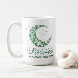 Elegant Green Floral Crescent Ramadan Mubarak Arab Coffee Mug