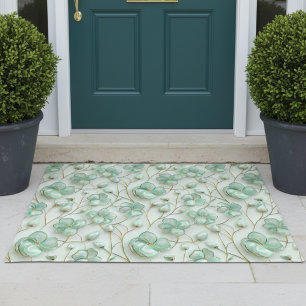 Elegant Green Floral Door Mat