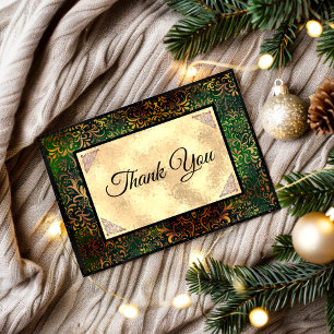 Elegant green floral faux gold Christmas Thank You Card