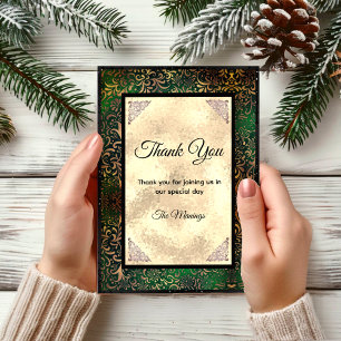 Elegant green floral faux gold thank you card