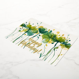 Elegant Green Floral Happy Birthday Foil Card 