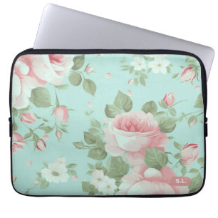 Elegant Green Floral Laptop Sleeve