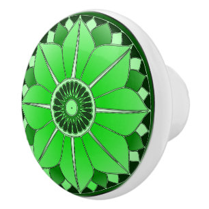 Elegant Green Floral Lotus Mandala  Ceramic Knob