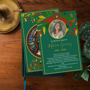 Elegant Green Floral Memorial Funeral Photo  Invitation