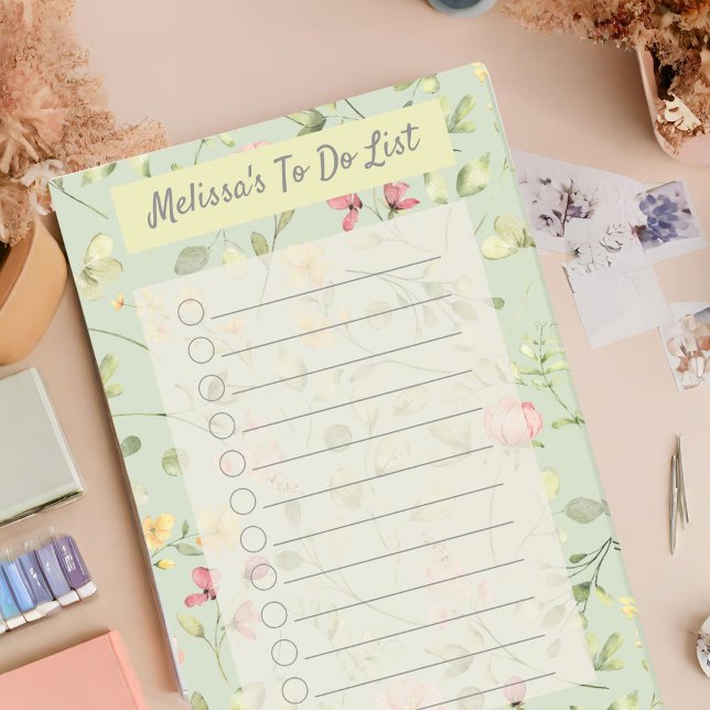 Elegant Green Floral Pattern Personalised Post-it Notes (Creator Uploaded)