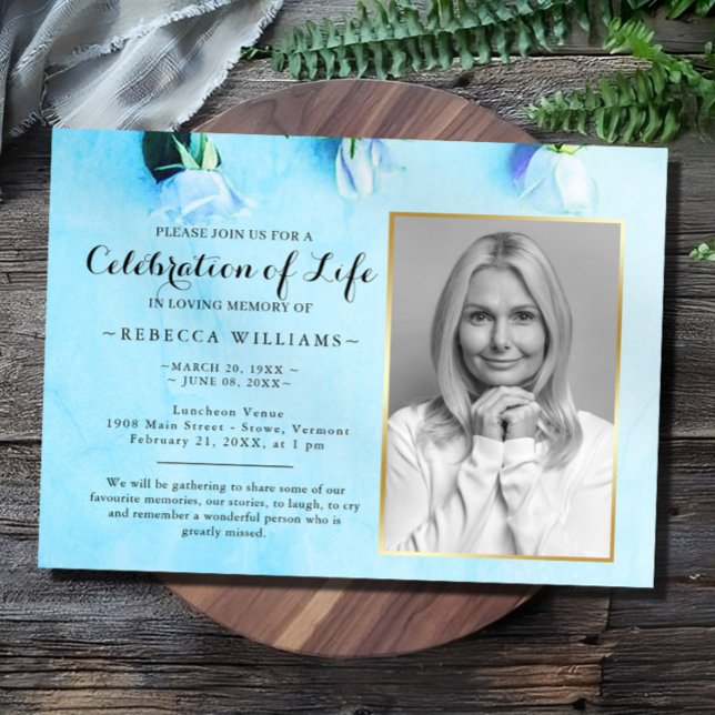 Elegant Green Floral Photo Celebration of life Invitation (Creator Uploaded)
