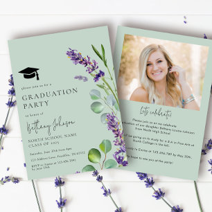 Elegant Green Floral Photo Graduation Party Invitation