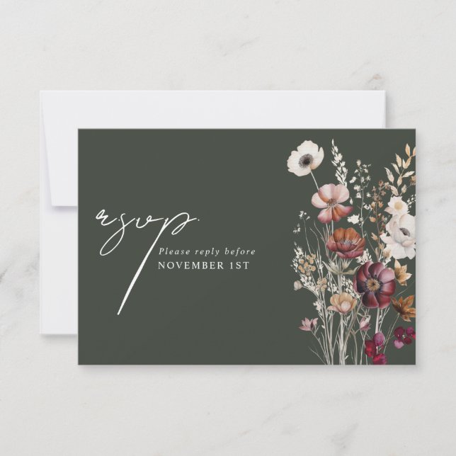 Elegant Green Floral QR Code Arch Wedding RSVP Card (Front)