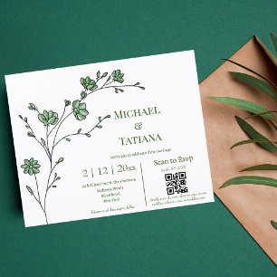 elegant green floral rsvp  wedding invitation 